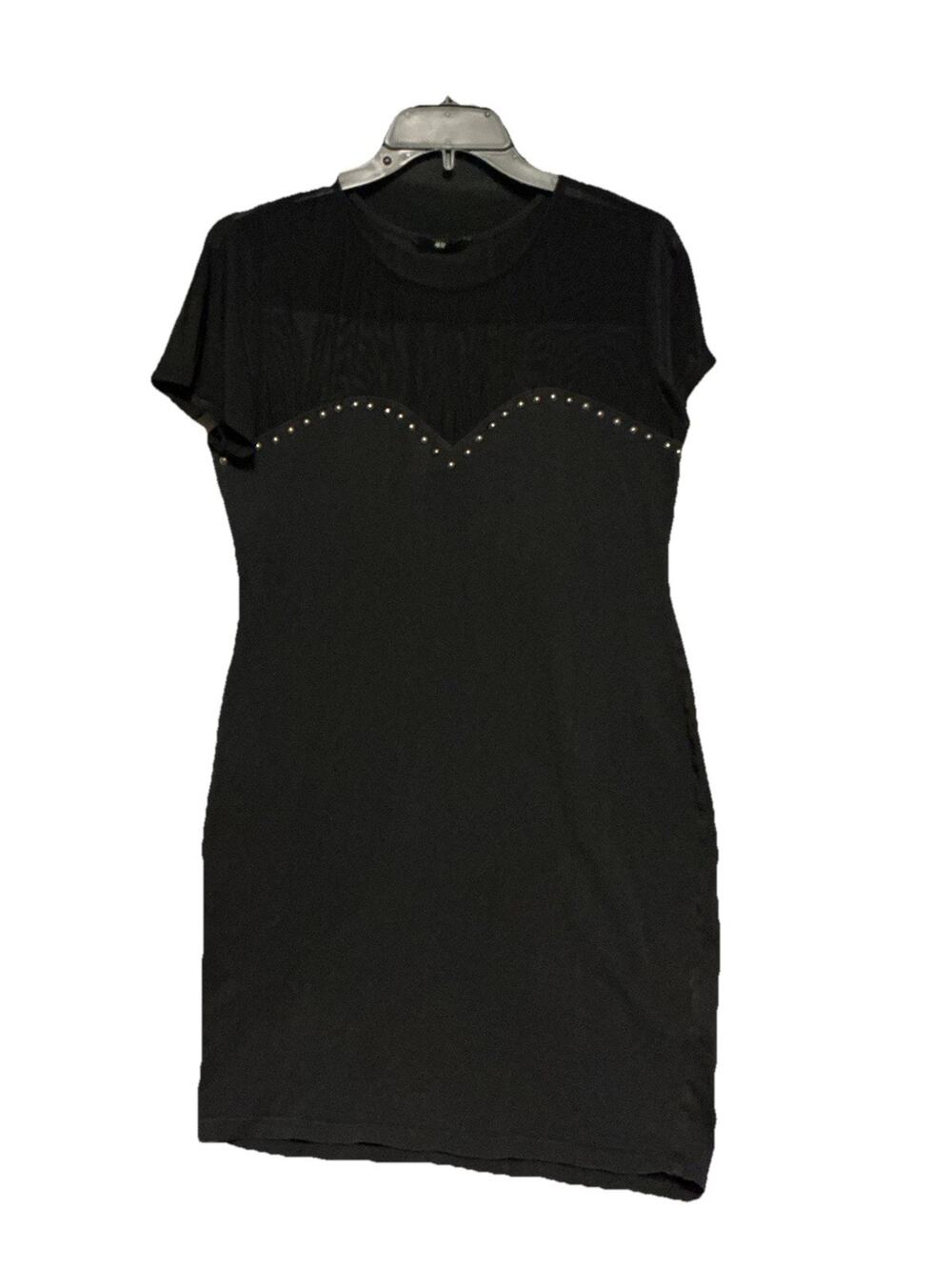 H&M Black Dress SZ S Sweetheart Neck Yoke Mesh Silver Stud Embellishments
